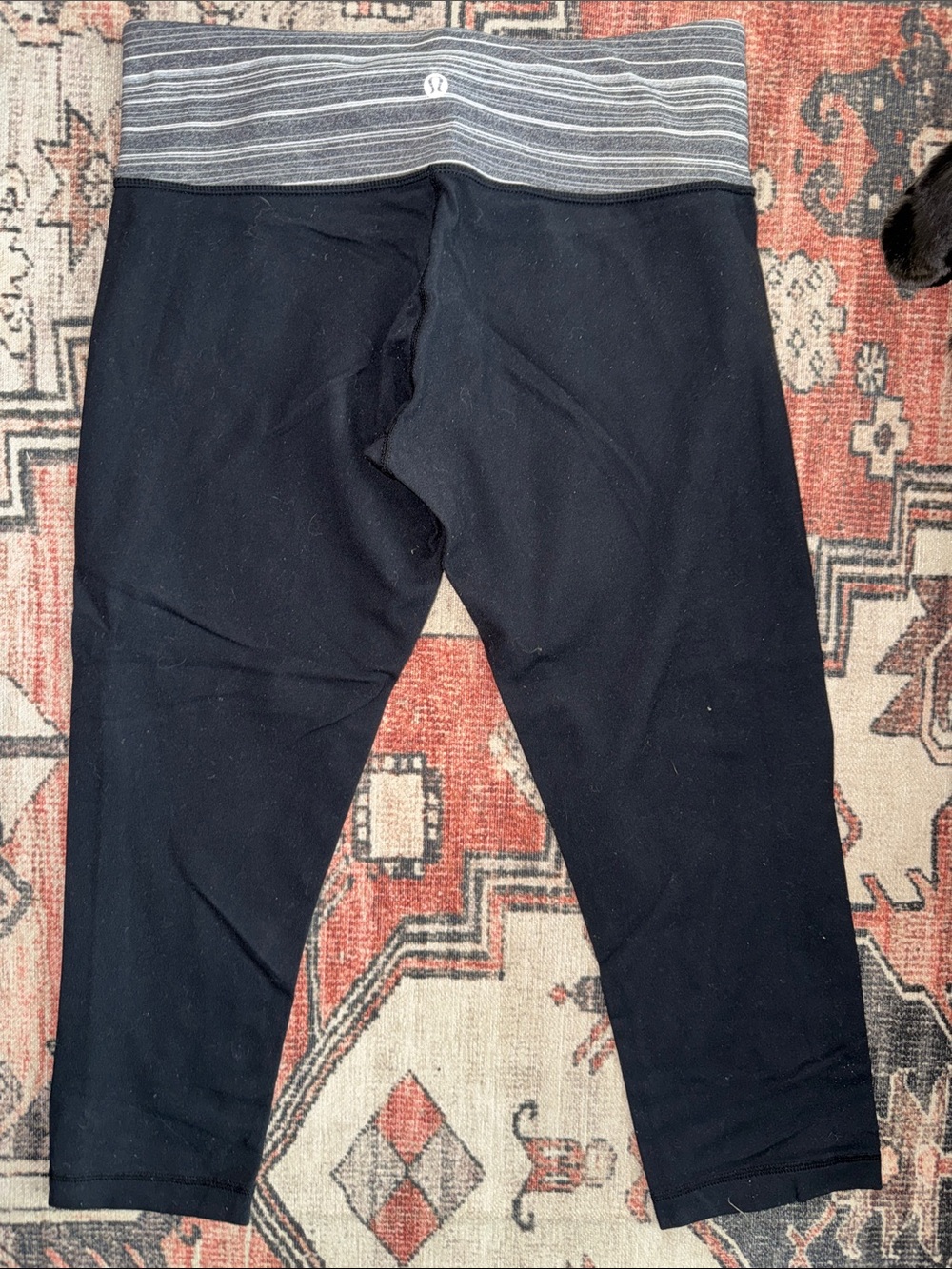 lululemon athletica Black Cropped Leggings with Gray Striped Waistband